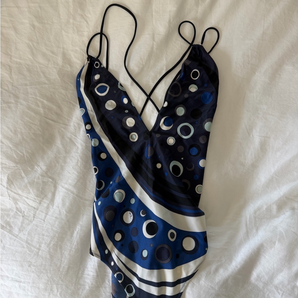 Emilio Pucci Blue and Navy Graphic One-Piece Swimsuit